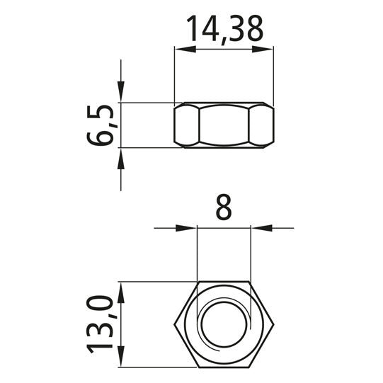 Sexkantsmutter, förzinkad, M 8