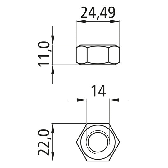 Sexkantsmutter, förzinkad, M 14
