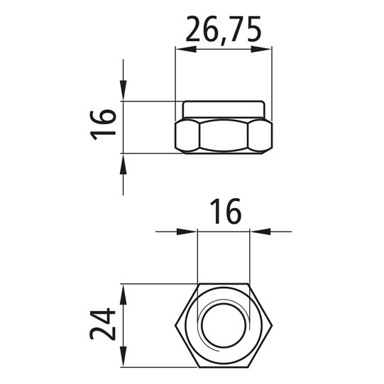 Hexagon nut w/ clamping part, galv., M16, fix. 8, DIN 985