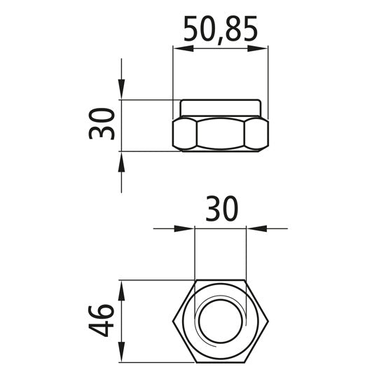 Sexkantsmutter med klämdel, förzinkad, M30, Fast. 8, DIN 985