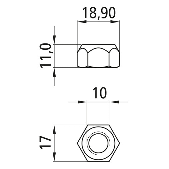 Hexagon nut w/ clamping part, self-locking, galv., M10, fixed 8