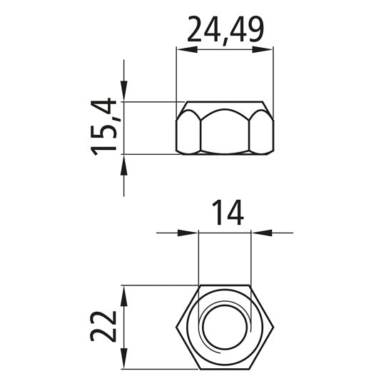 Hexagon nut w. clamping part, self-locking, galv., M14, fixed 8