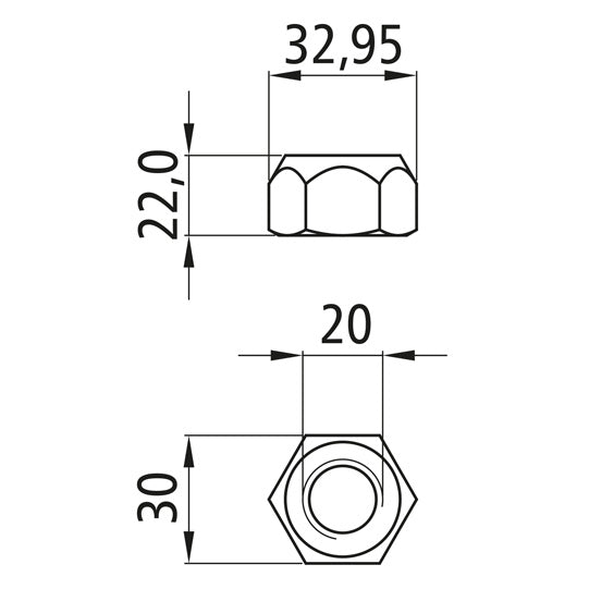 Hexagon nut w/ clamping part, self-locking, galv., M20, fixed 8