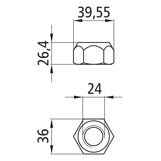 Sexkantsmutter med klämdel, självlåsande, förzinkad, M24, fast 8