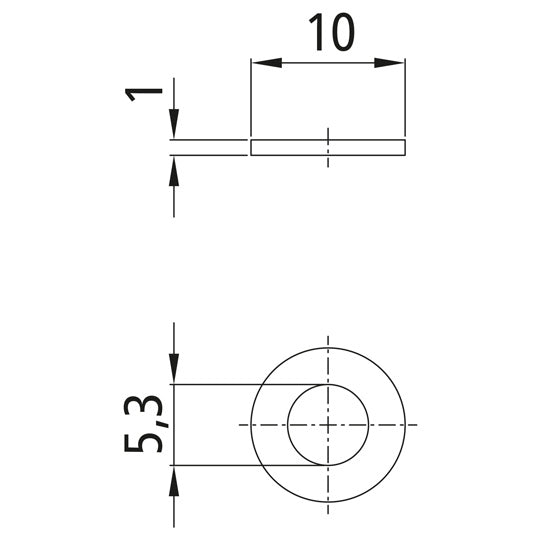 Aluslevy. sinkitty. sisä-Ø 5.3 mm