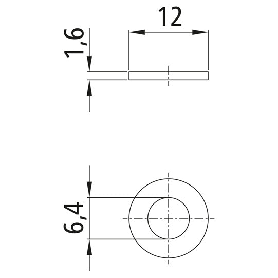 Aluslevy. sinkitty. sisä-Ø 6.4 mm