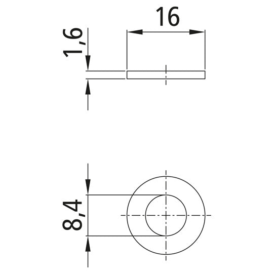Aluslevy. sinkitty. sisä-Ø 8.4 mm