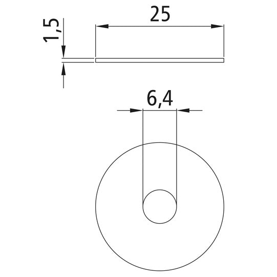 Stänkskyddsbricka, galvaniserad, sliten, 6,4 x 25 x 1,5 mm