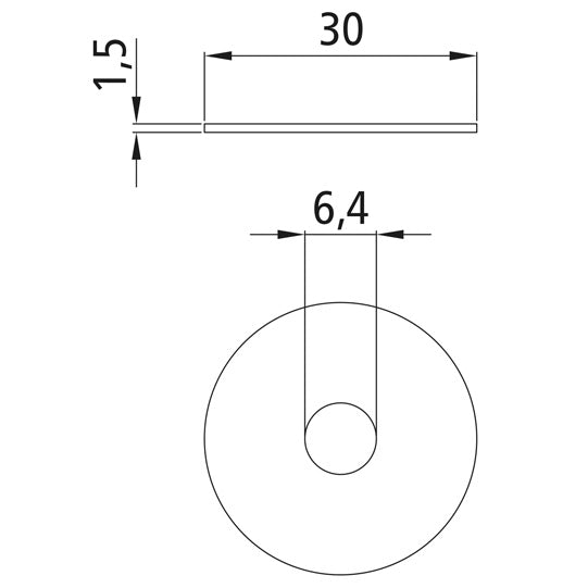 Lokasuojan aluslevy, sinkitty, naarmuuntunut, 6,4 x 30 x 1,5 mm