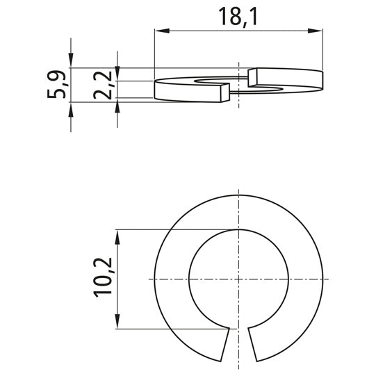 Fjäderbricka, förzinkad, A 10, inner-Ø 10,2 mm för M 10-gänga