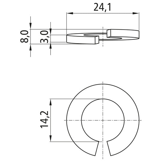 Fjäderbricka, förzinkad, A 14, inner-Ø 14,2 mm för M 14-gänga