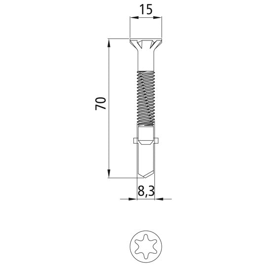 Itseporautuva ruuvi. TORX T40. 8.3x70mm. sinkitty