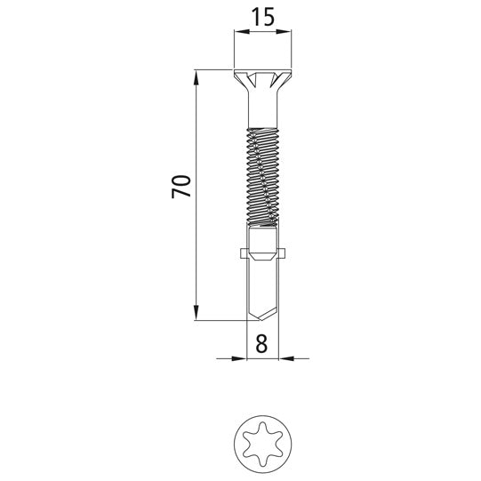 Itseporautuva ruuvi. TORX T40. 8.0 x 70 mm. sink.