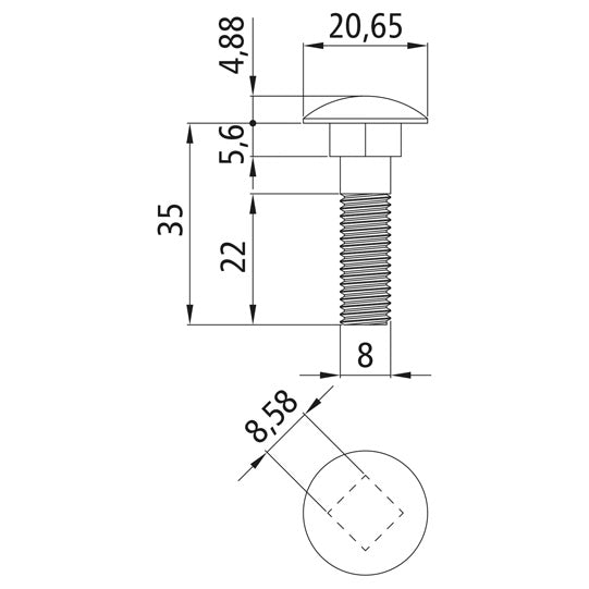 Truss-head bolt, galvanized, M8 x 35 DIN 603, 8.8