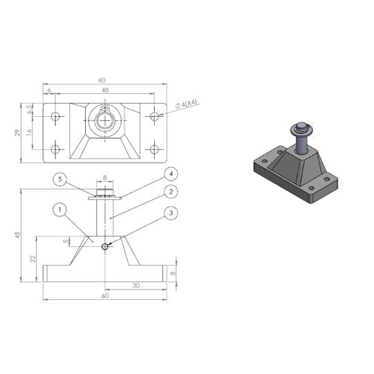Gas spring bracket 29x60mm