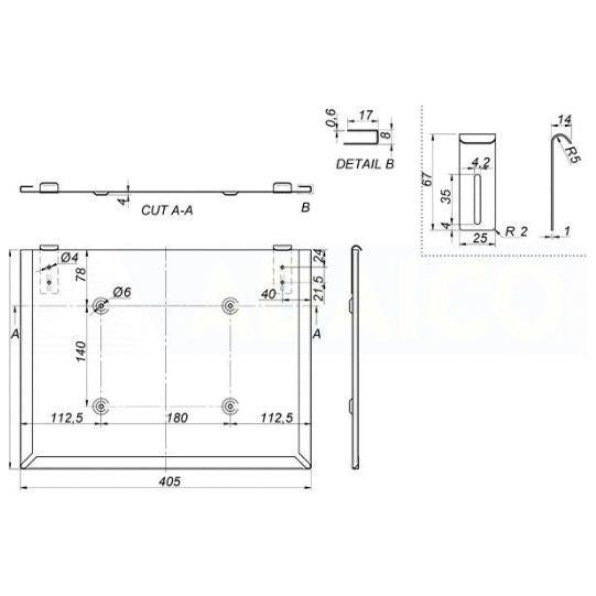 Plate support 400x300 E=0,6 SS with security latch