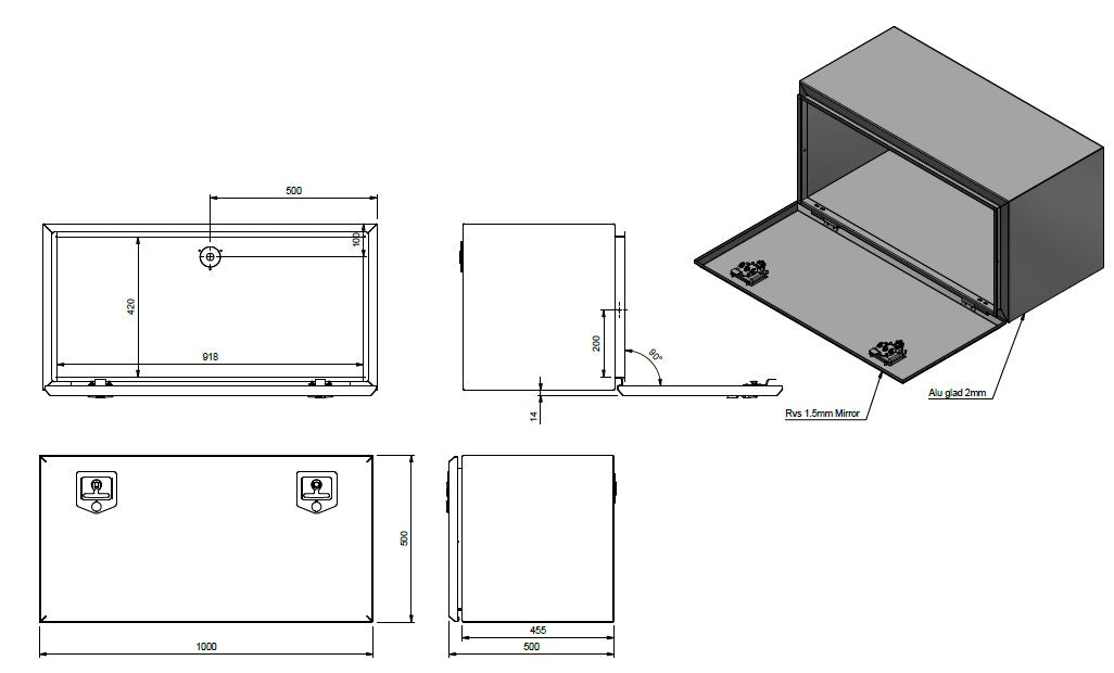 Tool box 1000x500x500 ALU/SS