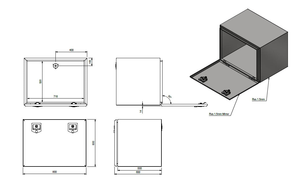 Tool box 800x600x600 SS