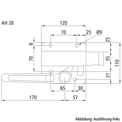 Flat bolt catch 680, R, galvanised stl.