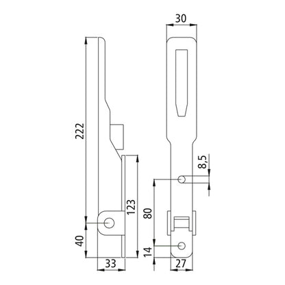 Hand lever, raw, suitable f. tipper fastener