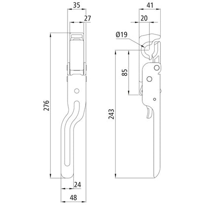 tipper fastener 664 N, galvanised, cranked, L