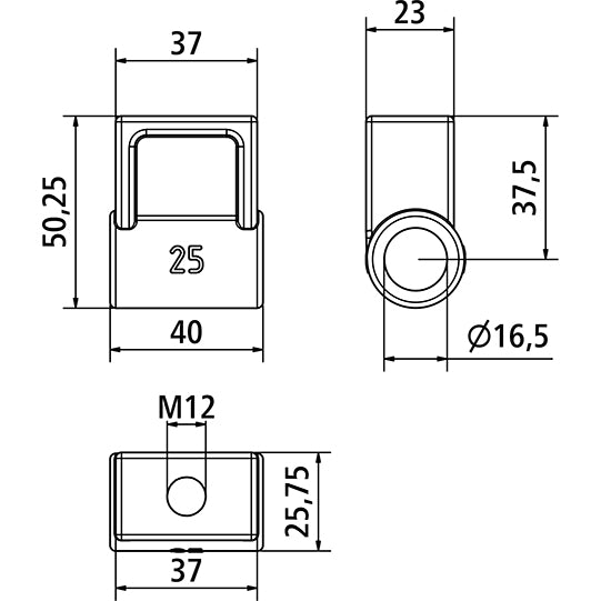 Gångjärnslager, C6, dragstångshål M12, galvaniserat