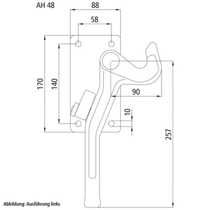 Angle lever lock H115 S, R, raw stl.