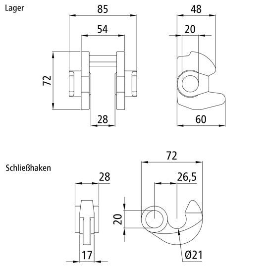 Bearing w/ lock. hook H119 E, raw stl., assembled