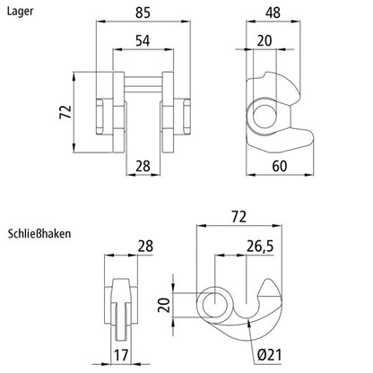 Bearing w/ lock. hook H119 E, raw stl., assembled