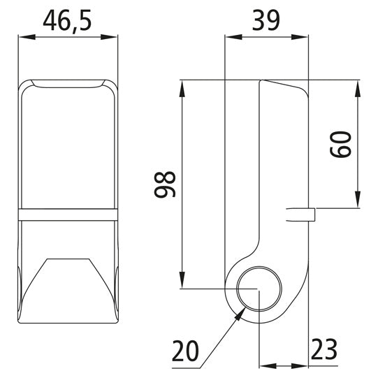 Hinge eye H120 A, w/out pin, raw stl., Ø 20 mm