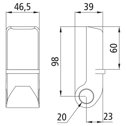 Hinge eye H120 A, w/out pin, raw stl., Ø 20 mm