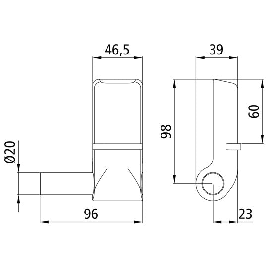 Hinge stub H120 A, w/ pin, L, raw stl.