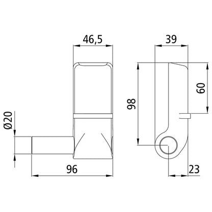 Hinge stub H120 A, w/ pin, L, raw stl.