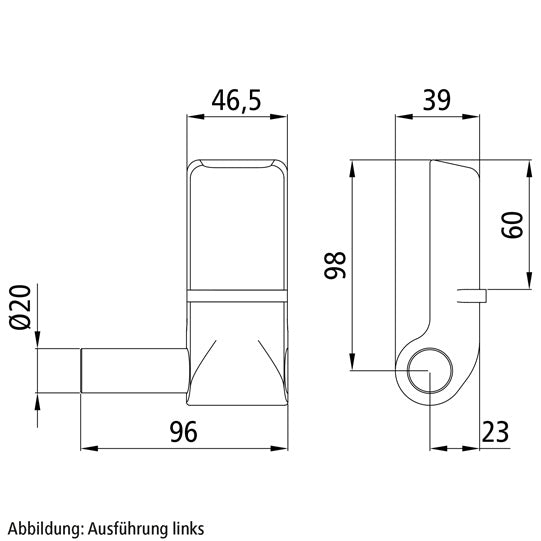 Hinge stub H120 A, w/ pin, R, raw stl.