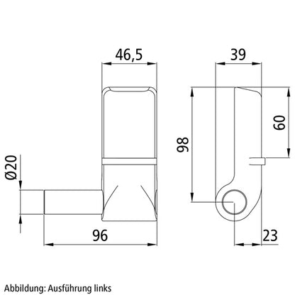 Hinge stub H120 A, w/ pin, R, raw stl.