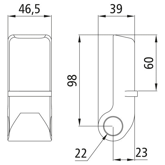 Hinge eye H 120 A, without pin, raw steel, Ø 22 mm