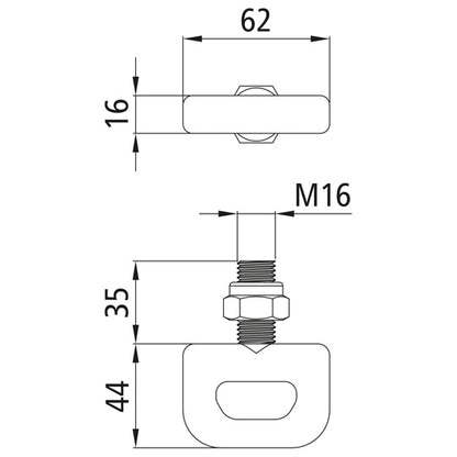 Locking eye w/ nut M16, galvanised, f. lock H12