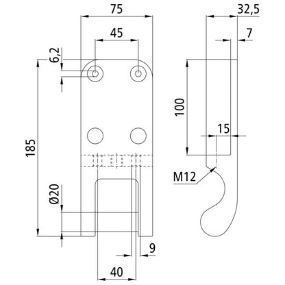 Hinge -H955/M12, galvanised stl.