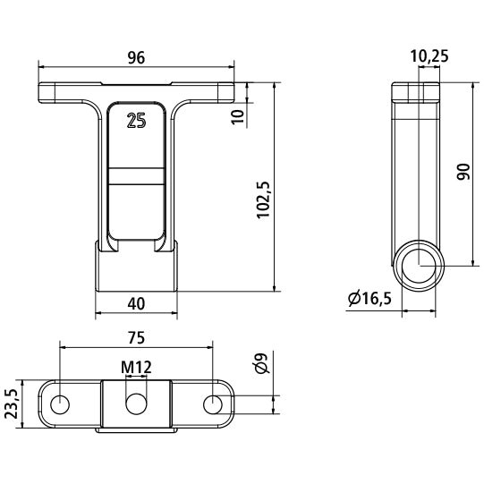 Hinge bearing, H90, tie rod hole M12, galvanised
