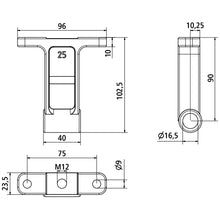Hinge bearing, H90, tie rod hole M12, galvanised