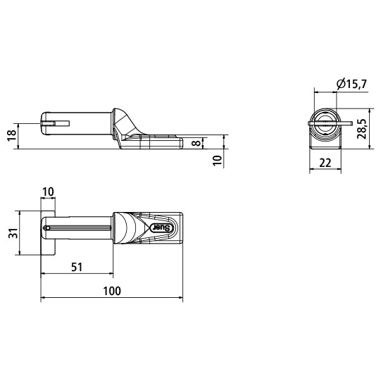Suer hinge pin, 25/30, w.drop lug, f. welding, raw