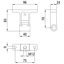 Hinge bearing, H70, tie rod hole M12, galvanised