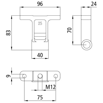 Hinge bearing, H70, tie rod hole M12, galvanised