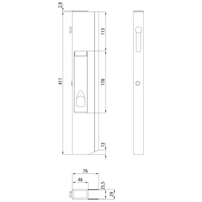 Long travel lock H400 - type 411-01, L, nominal height 400 mm