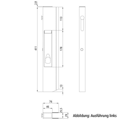 Long travel lock H400 - type 411-01, R, nominal height 400 mm