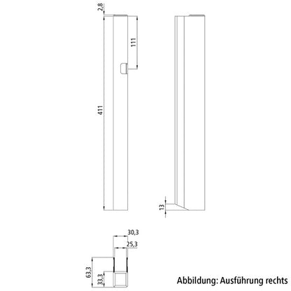 Ctrholder f. lock H400, 411 mm, R, anodised aluminium