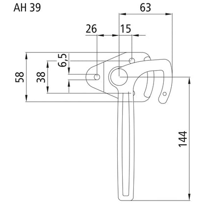 Angle lever lock, size 0, L, galvanised stl.