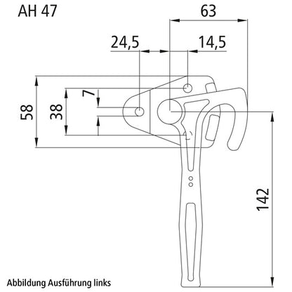 Angled lever lock 3990, size 0, R, galvanised stl.