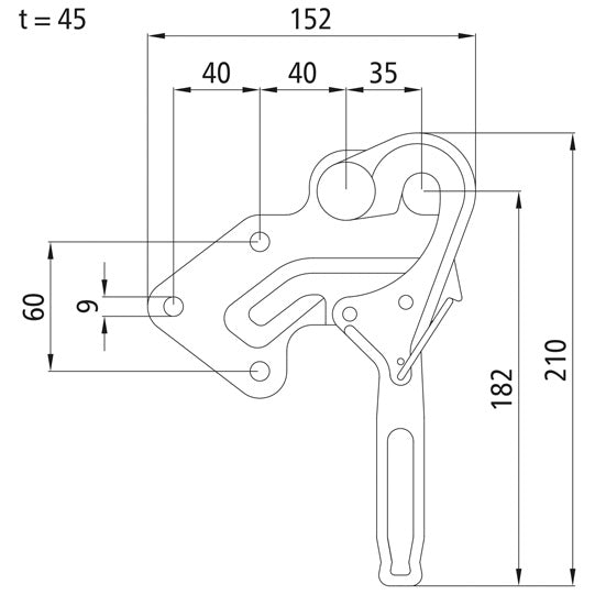 tipper fastener 3822, L, galvanised stl., w/ spring catch
