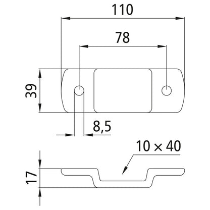 Stanchion holder, 10 x 40 mm, drop-f.ged, galvanised stl.